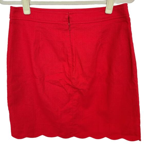 J. Crew Skirt Mini Skirt Pencil Skirt Womens 8 Red Scalloped Cotton Skirt Womens - Picture 7 of 8